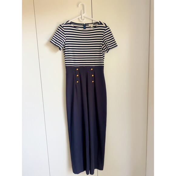 Vintage 90s Sailor Style Jumpsuit Navy White Nautical Wide Leg Size Sm/4 - Picture 2 of 8